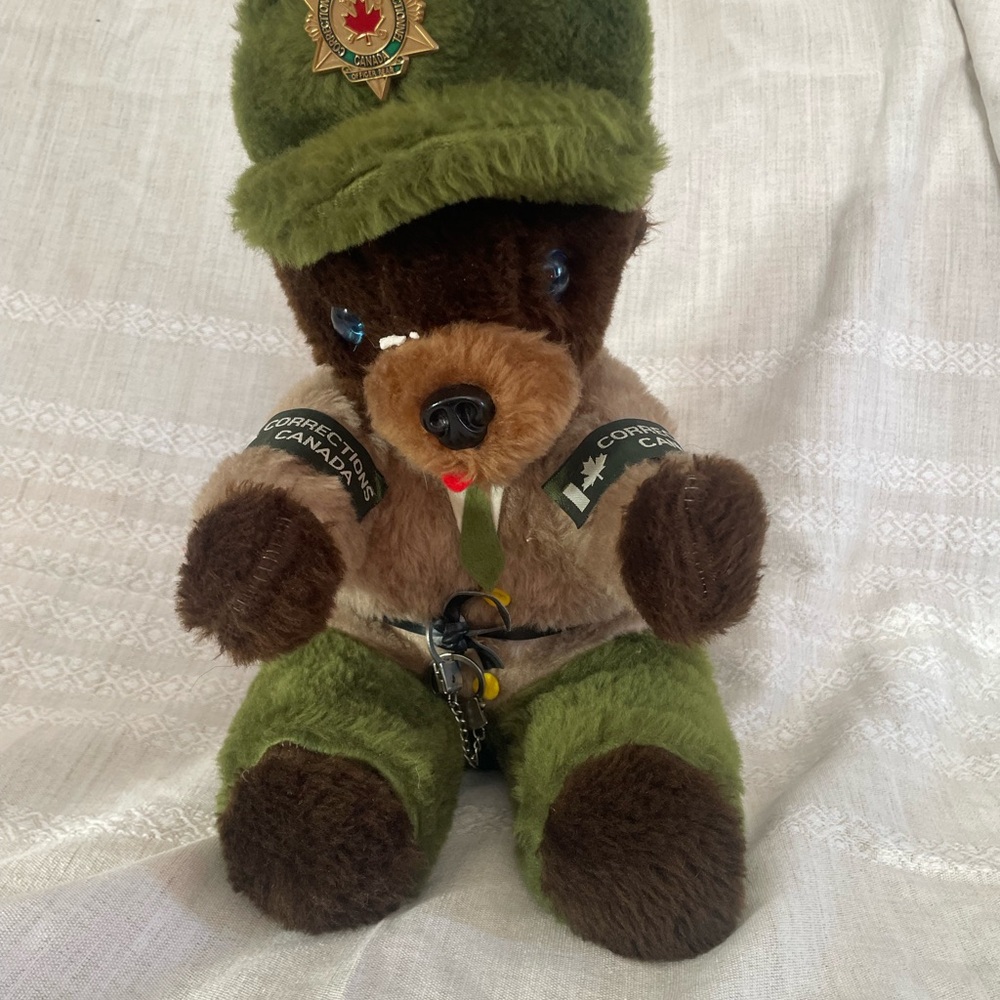 Green and Brown Plush Bear in Military Outfit - Kids Stuffed Animal